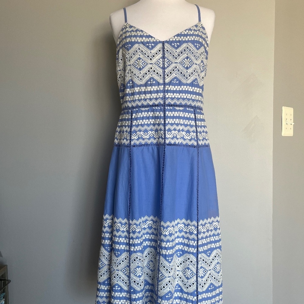 Tory Burch Blue 'Tiara' Embroidered Cotton A-Line Tank Sleeveless Casual Dress - Picture 4 of 15